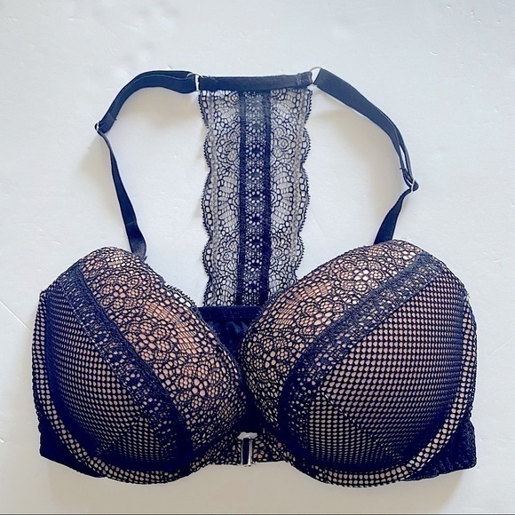 Victorias Secret Very Sexy Push-Up Black and Beige Front Close Lace 32DD - Picture 1 of 5